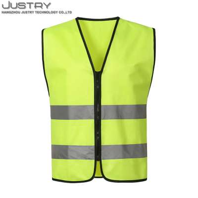 Work safety vest with zipper wholesale china Yellow Lime ansi class 2 reflective safety vest